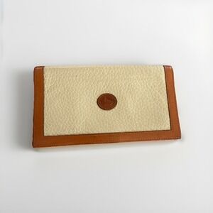 Dooney & Bourke Vintage Leather Checkbook Cover Cream &  Tan Made in USA